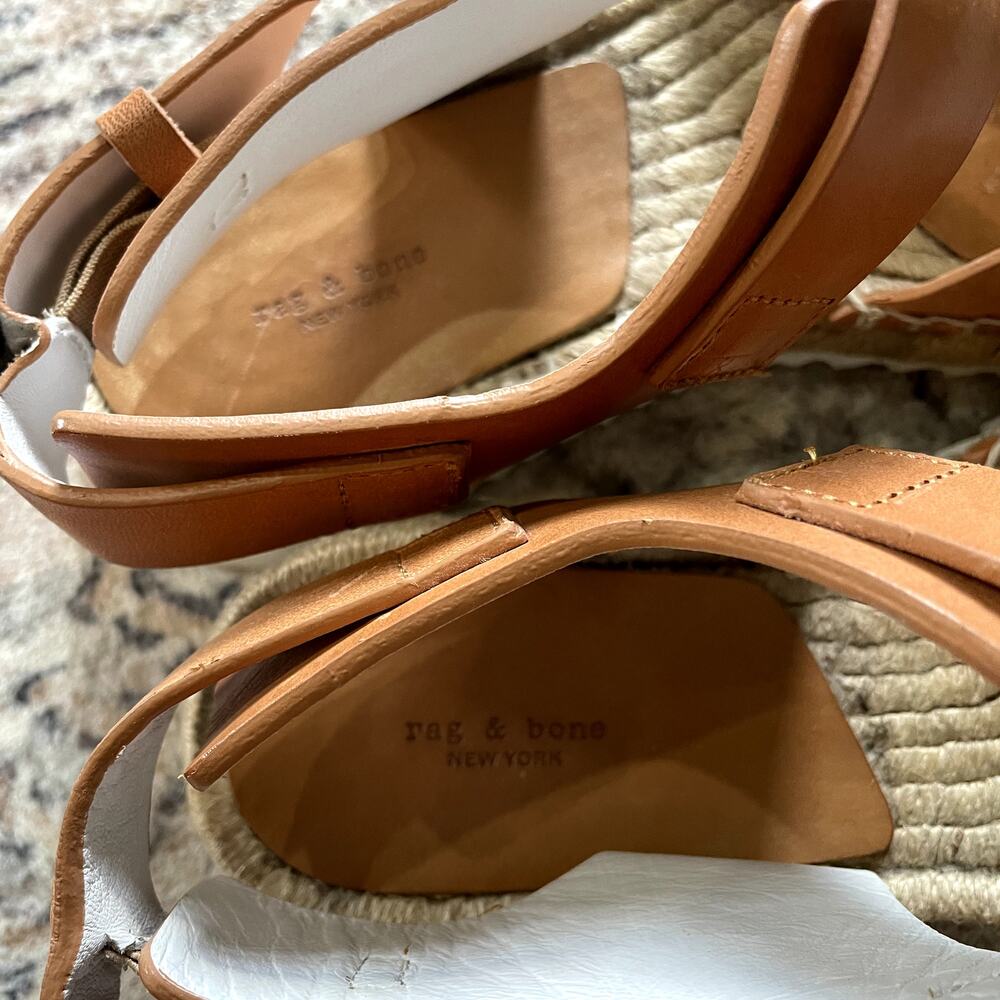 RAG & BONE Giza Leather Espadrille Sandals In Caramel Leather Size EU 38 - Picture 9 of 11